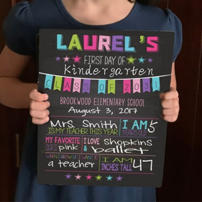 Personalised First Day of Kindergarten Sign Reusable Chalkboard