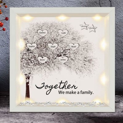 Personalised Light Up Family Tree Box Frame with 1-20 Names Mother's Day Gift For Grandma, Mum