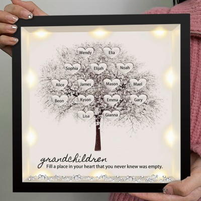 Personalised Light Up Family Tree Box Frame with 1-25 Names Mother's Day Gift For Grandma, Mum