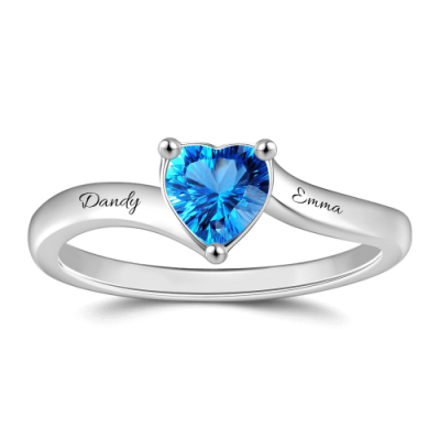 S925 Sterling Silver Personalised Engraved Birthstone Promise Ring For Her