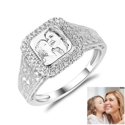 S925 Sterling Silver Personalised Engraved Photo Ring