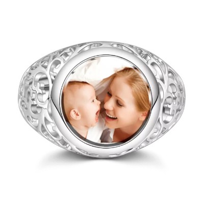 S925 Sterling Silver Personalised Round Mother's Photo Ring