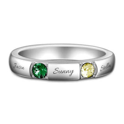 S925 Sterling Silver Personalised Engraved Birthstone Ring