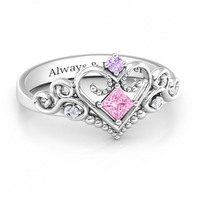 S925 Sterling Silver Personalised Fairytale Princess Tiara Ring With Engraving