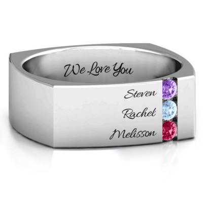 S925 Sterling Silver Custom Cache Square-shaped Gemstone Dad Ring