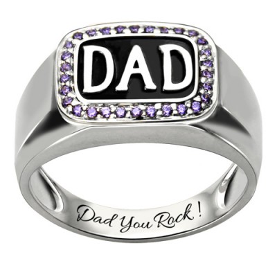 S925 Sterling Silver Men's Birthstone Dad Ring Platinum Plated For Him