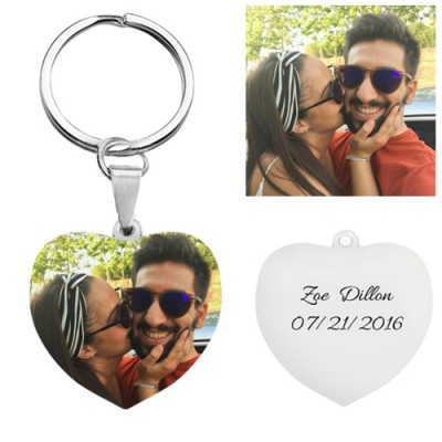 Customise Photo Keychain Titanium Steel Heart Shaped