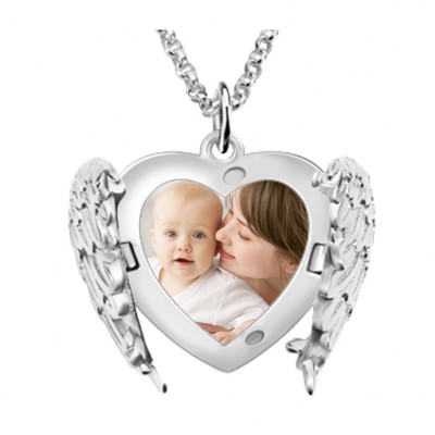 Personalised Angel Wings Heart Photo Locket Necklace