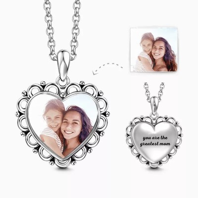 S925 Silver Engraved Heart Photo Necklace