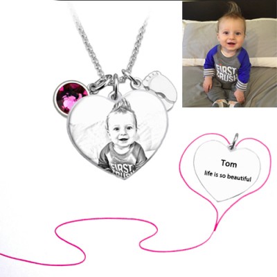 Heart Shaped Photo Necklace With Baby Feet
