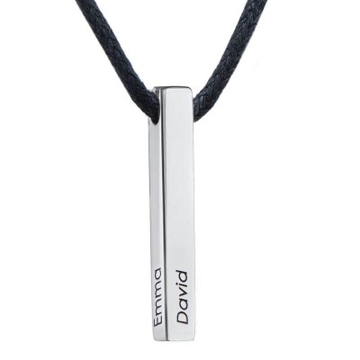 Engraved 3D Bar Name Necklace for Men