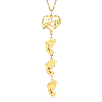 18K Gold Plating Personalised Mom Necklace With Baby Feet 1-10 Pendants