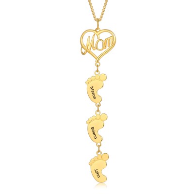 18K Gold Plating Personalised Mum Necklace With Baby Feet 1-10 Pendants