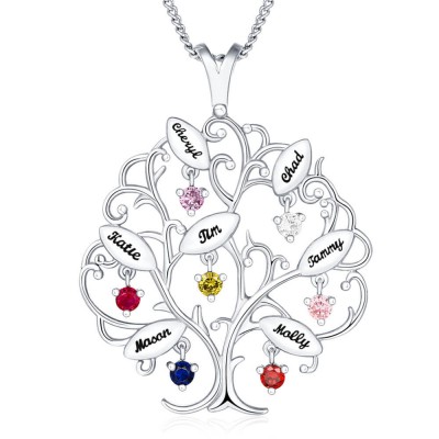 Personalised Birthstones Family Tree Necklace with 1-7 Names