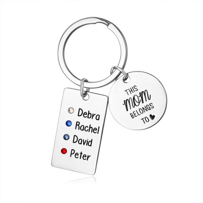 Personalised 1-4 Engraving Names with Birthstone Keychain Gift For Mom and Grandma