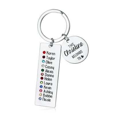 Personalised 9-13 Engraving Names with Birthstone Keychain Gift For Mom and Grandma