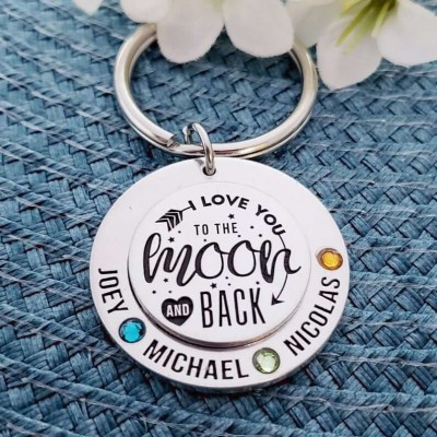 Personalised Love You To The Moon And Back Keychain with 1-7 Names