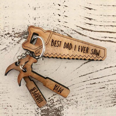 Father's Day Gift Personalised Best Dad I Ever Saw Keychain with 1-10 Names Dad Husband Grandpa