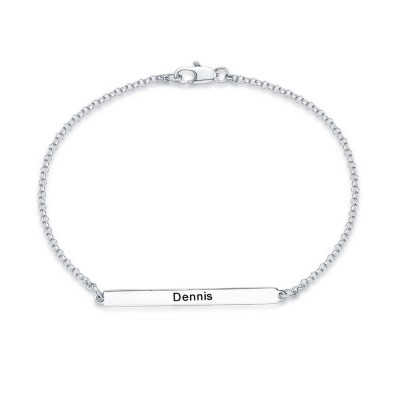 Custom Birthstone Silver Name Bar Bracelet