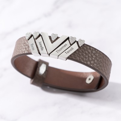 Father's Day Gift Personalised Engraved Men's Leather Bracelet with 1-10 Beads 
