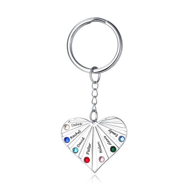 Silver Personalised 1-8 Engraving Names with Birthstone Key Chain Gift For Mother's Day