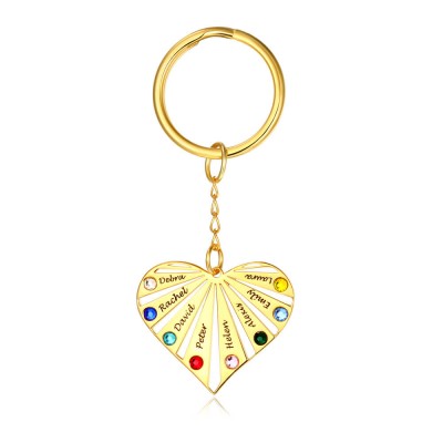 Personalised Gold Plating1-8 Engraving Names with Birthstone Key Chain Gift For Mother's Day