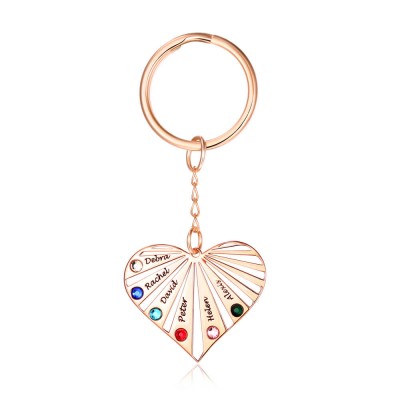 Personalised Rose Gold Plating 1-8 Engraving Names with Birthstone Key Chain Gift For Mother's Day