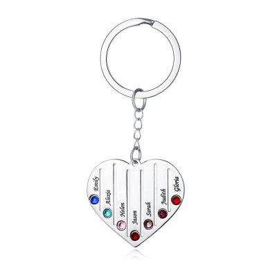 Personalised 1-7 Engraving Names with Birthstone Key Chain Gift For Mother's Day
