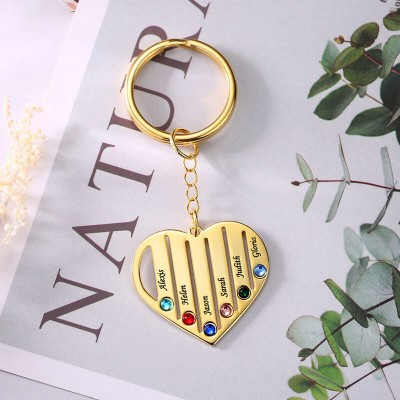 Personalised Gold Plating 1-7 Engraving Names with Birthstone Key Chain Gift For Mother's Day