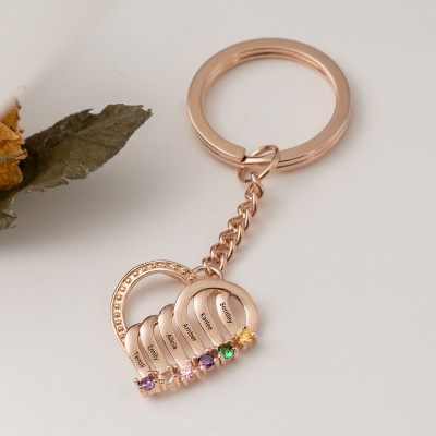 Personalised Rose Gold Plating 1-6 Engraving Names with Birthstone Key Chain