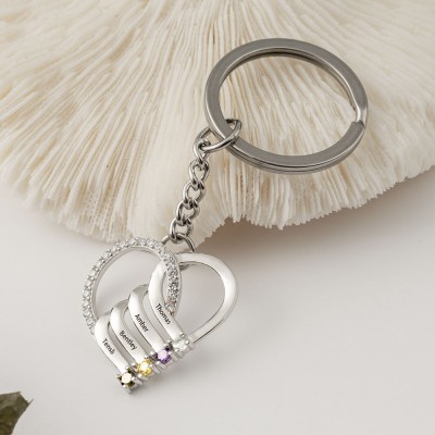 Silver Personalised 1-6 Engraving Names with Birthstone Key Chain