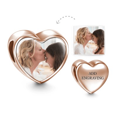 Engravable Heart Personalised Photo Charm Rose Gold