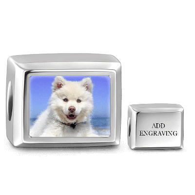 Cuboid Shaped Engraved Photo Charm Silver