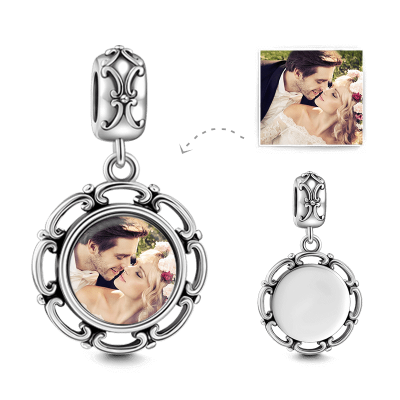 Round Shaped Dangle Photo Charm Silver