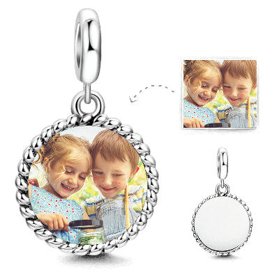 Round Shaped Dangle Photo Charm Silver