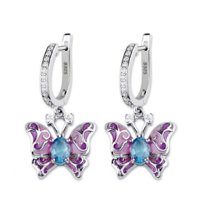 Butterfly Earring With Birthstones Platinum Plated