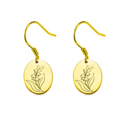 Engraved Birth Flower Earrings