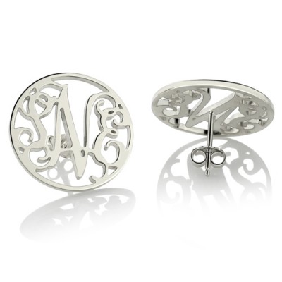 Personalised Circle Monogram Stud Earrings Sterling Silver