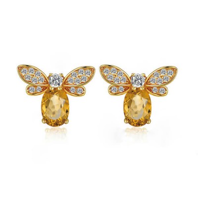 Natural Citrine Bee Shape Earrings