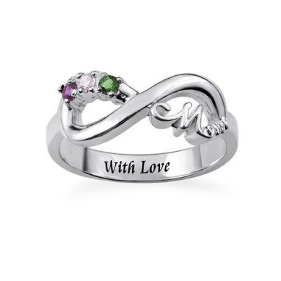 S925 Sterling Silver Infinity Birthstones Mum Ring