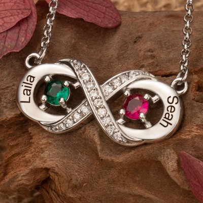 Personalised Couples Infinity Name Necklace with Birthstone Designs Love Gift Ideas for Girlfriend Wife Soulmate Anniversary GIfts