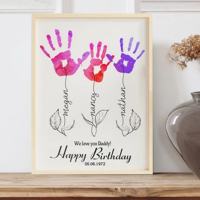 Personalised DIY Flower Handprint Frame Birthday Gift for Dad Grandpa from Kids