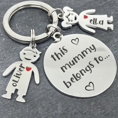This Mummy Belongs To...Personalised Children Charm Engraved Keyring Mother's Day Gift Idea for Mum Grandma