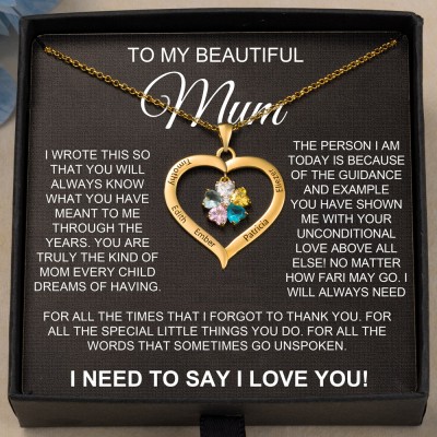 Personalised To My Mum Names Birthstones Heart Shaped Necklace Gifts For Mum Her