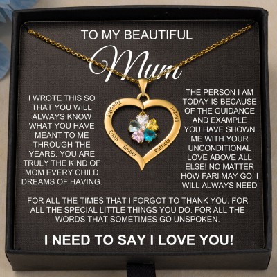 Personalised To My Mum Names Heart Shaped Birthstones Necklace With Names Family Gifts For Mum New Mum Gift