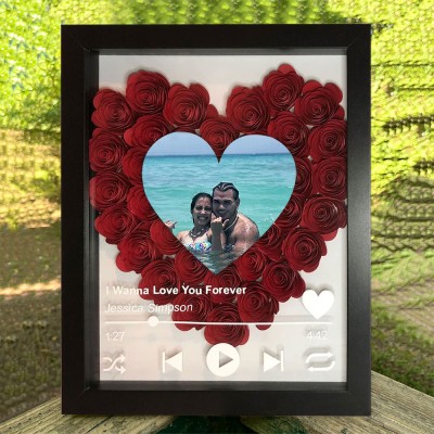 Personalised Heart Shaped Spotify Flower Shadow Box Love Gift for Couples Valentine's Day Gift