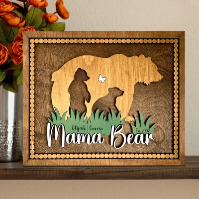 Personalised Mama Bear Wood Sign with Kids Names Love Gift Ideas For Mum Grandma