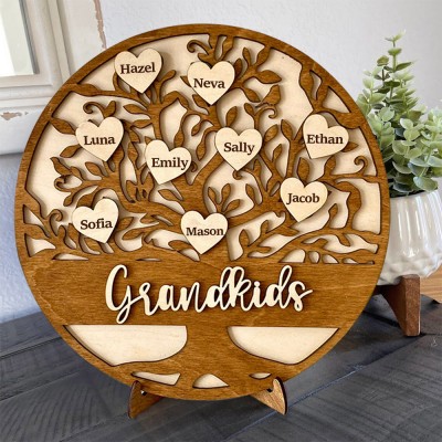 Personalised Family Tree Sign with 1-30 Name Engravings Home Wall Decor