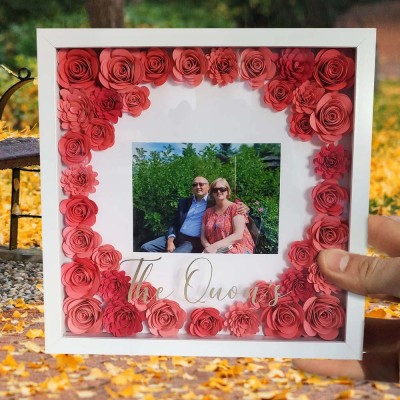 Personalised Photo Flower Shdow Box Valentine's Day Gift for Her Wedding Anniversary Gift