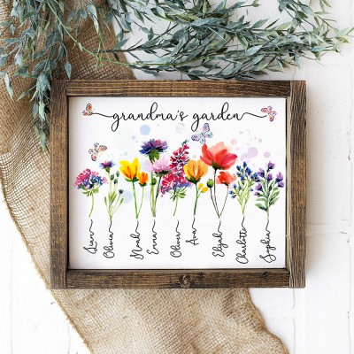 Personalised Grandma's Garden Birth Flower Sign with Grandkids Name Gift for Mum Grandma